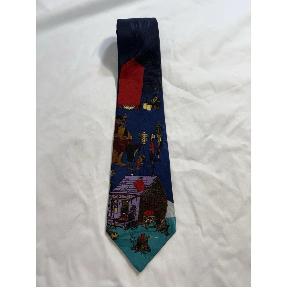 Hallmark Moonshine Cabin Novelty Tie Folk‎ Art Americana Camping Scene 64